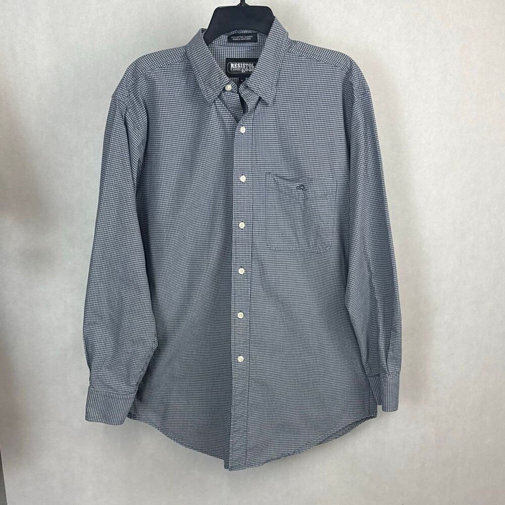 Resistol Rodeo Gear Button Front Shirt Sz Medium Long Sleeve Blue Checked Pocket